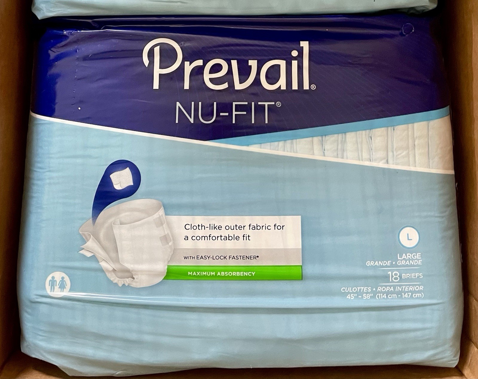 Prevail Nu-Fit Adult Briefs Pk of 18 (NU-013/1) Size Large Max Absorbency Soft