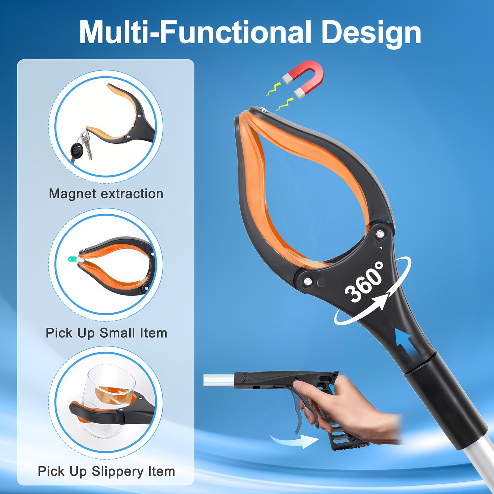 Grabber Reacher Tool – 32” Extra Long Foldable Gripper and Reaching Orange