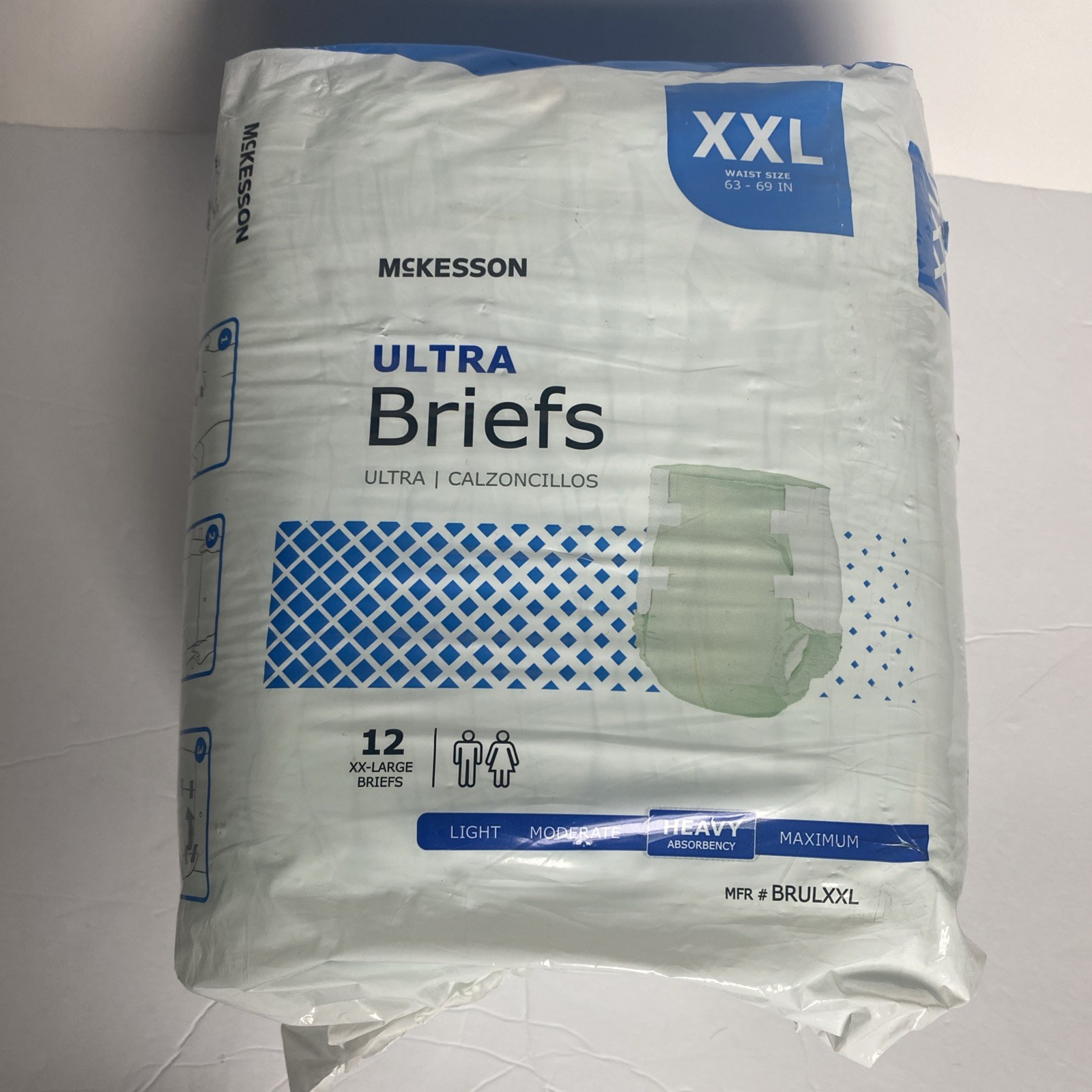 McKesson XXL Adult Diapers Ultra Heavy Protection.Disposable Briefs w/ Tabs. 12P