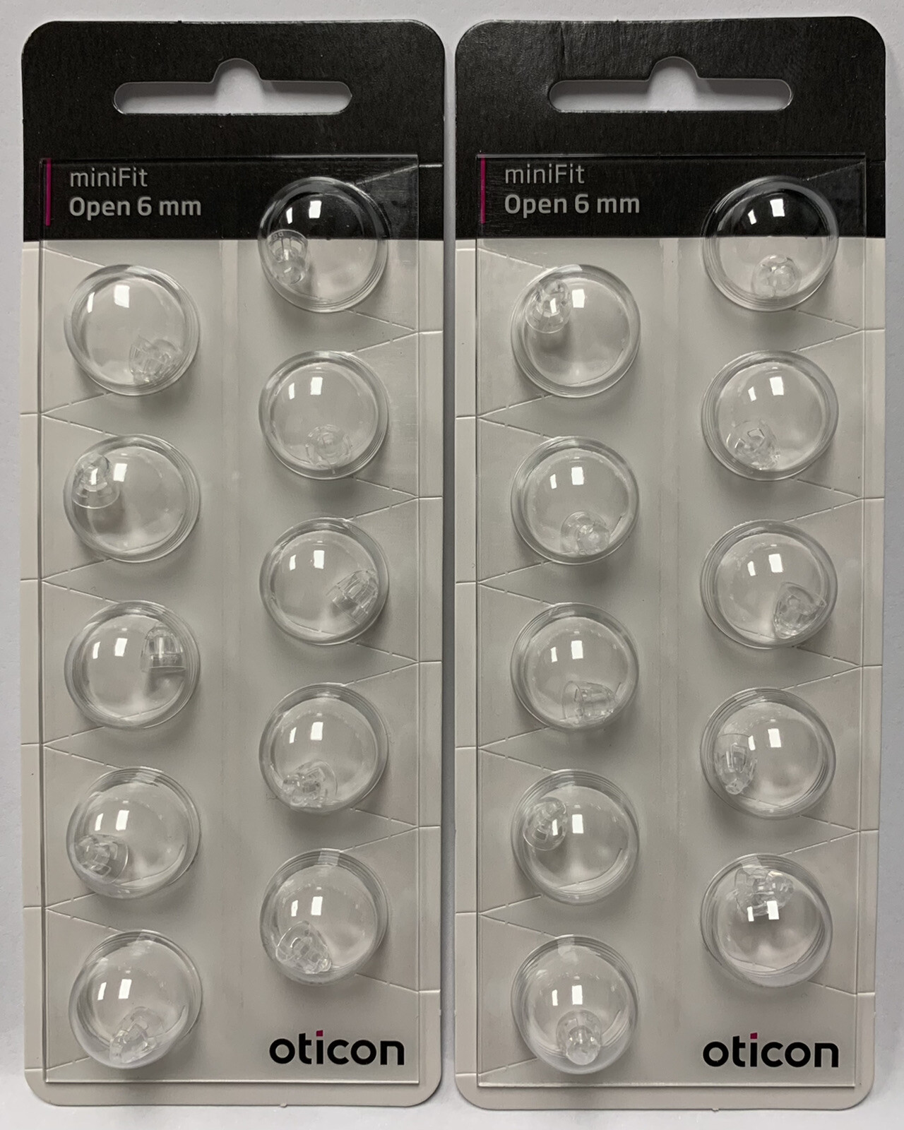 2 Pack Oticon miniFit 6mm Open Domes For Hearing Aids. 20 Domes Total.