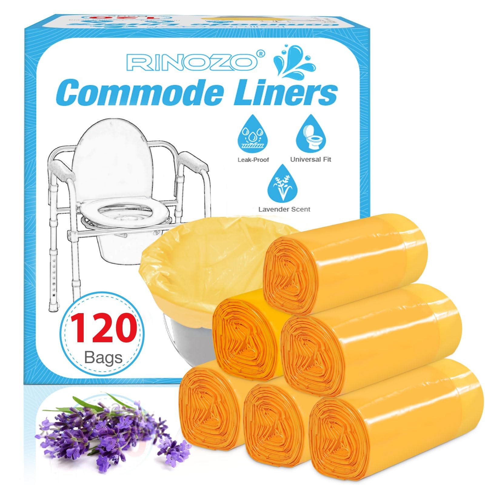 Commode Liners for Bedside Portable Toilet Chair Bucket 120 Count Lavender Sc…