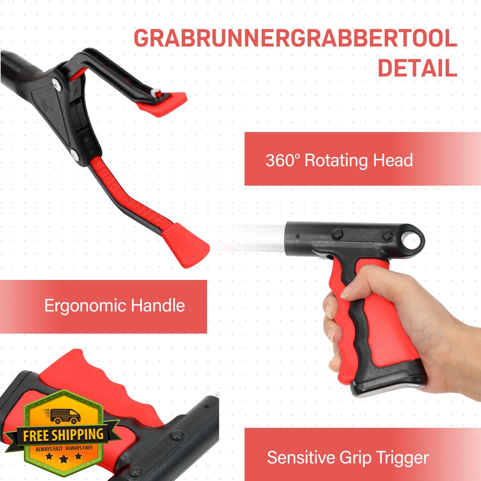 GrabRunner Reacher Grabber Magnetic Red 32in