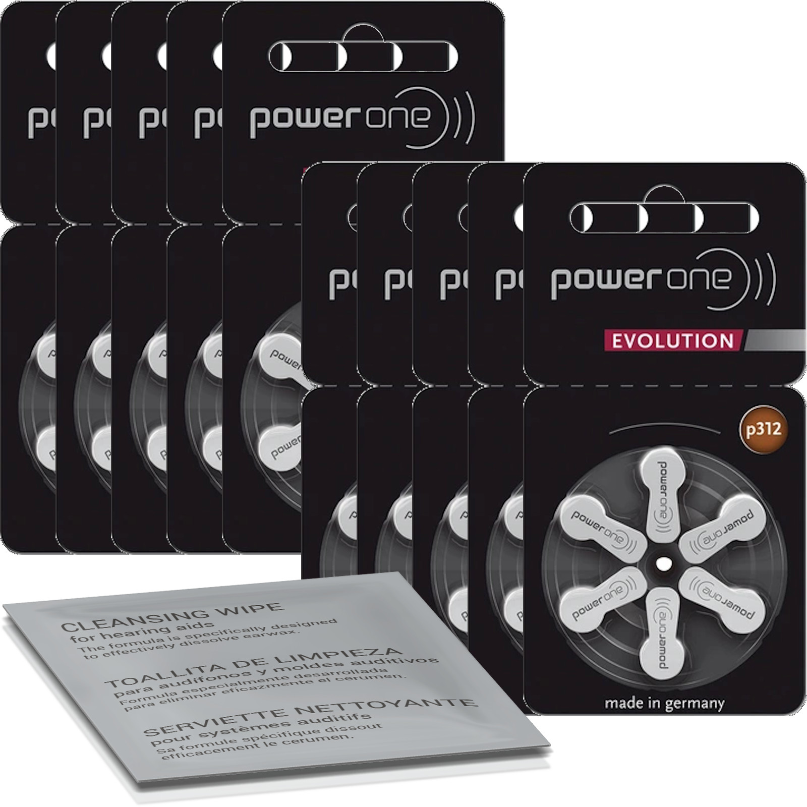 60 Power One Evolution P312 Hearing Aid Batteries with Cleaning Cloth 10 x 6 …