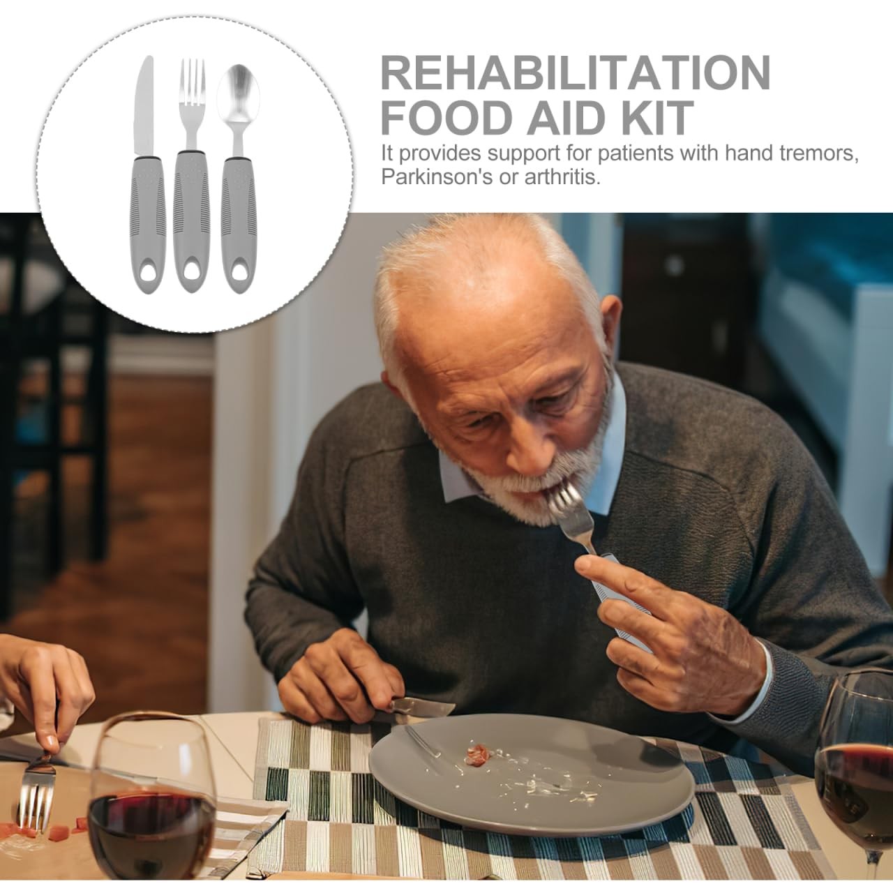 Adaptive Utensils Set Hand Tremors 3 Piece Anti Shake Silverware Arthritis