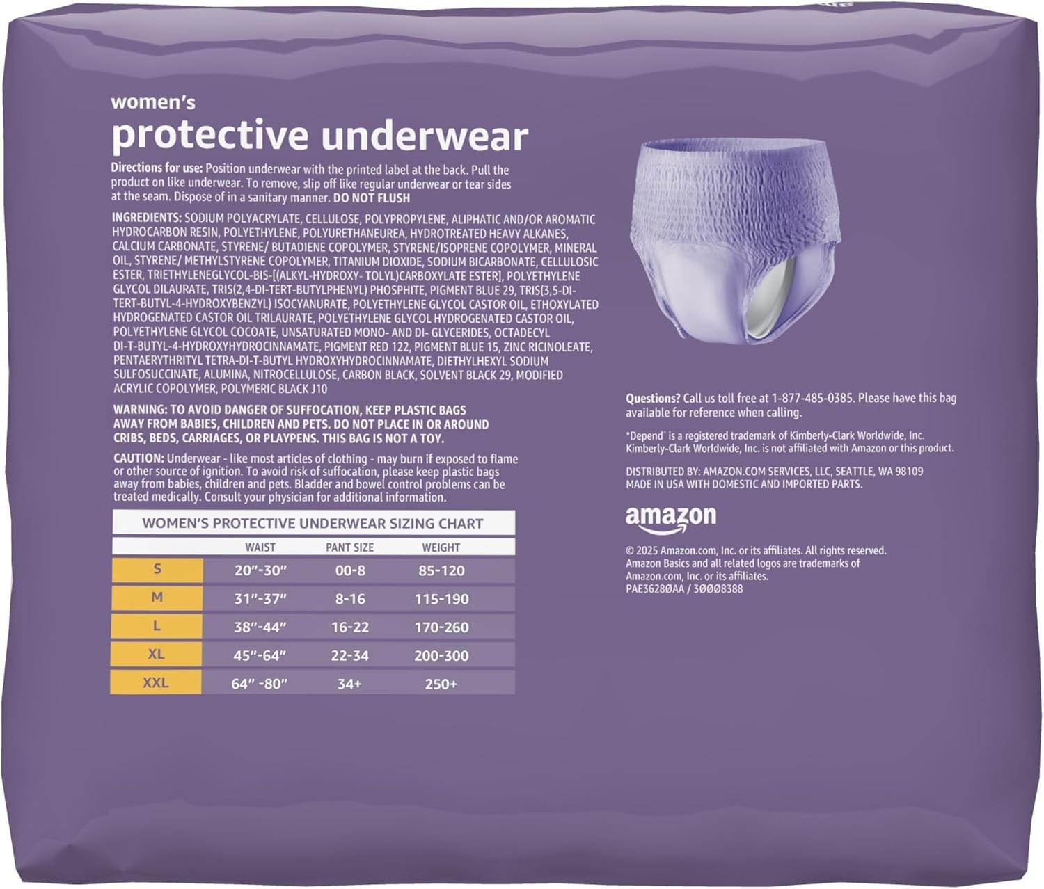 Amazon Basics Women’s Postpartum Incontinence Underwear, X-Large, 16 Count