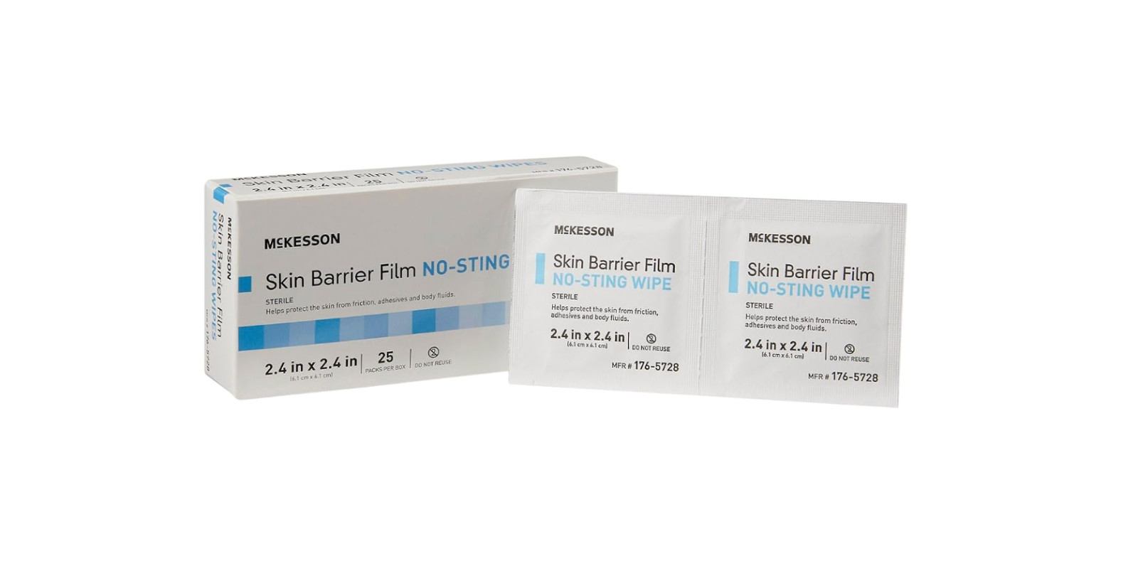 McKesson No Sting Skin Barrier Wipe 2-2/5 X 2-2/5 Inch Sterile 176-5728 25 Ct