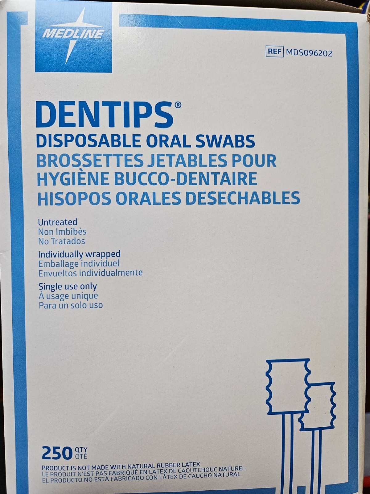 Medline DenTips, 6 inch, individually wrapped, Disposable Oral Swabs 250 count