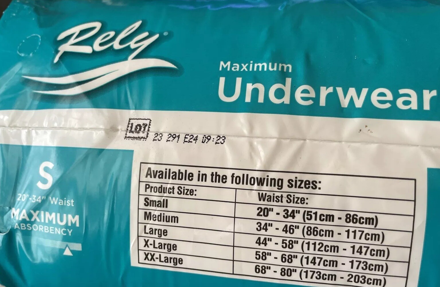 Rely Incontinence Brief Maxi-Absorbency Sz. Small (Case 80 Count) 4 Packs