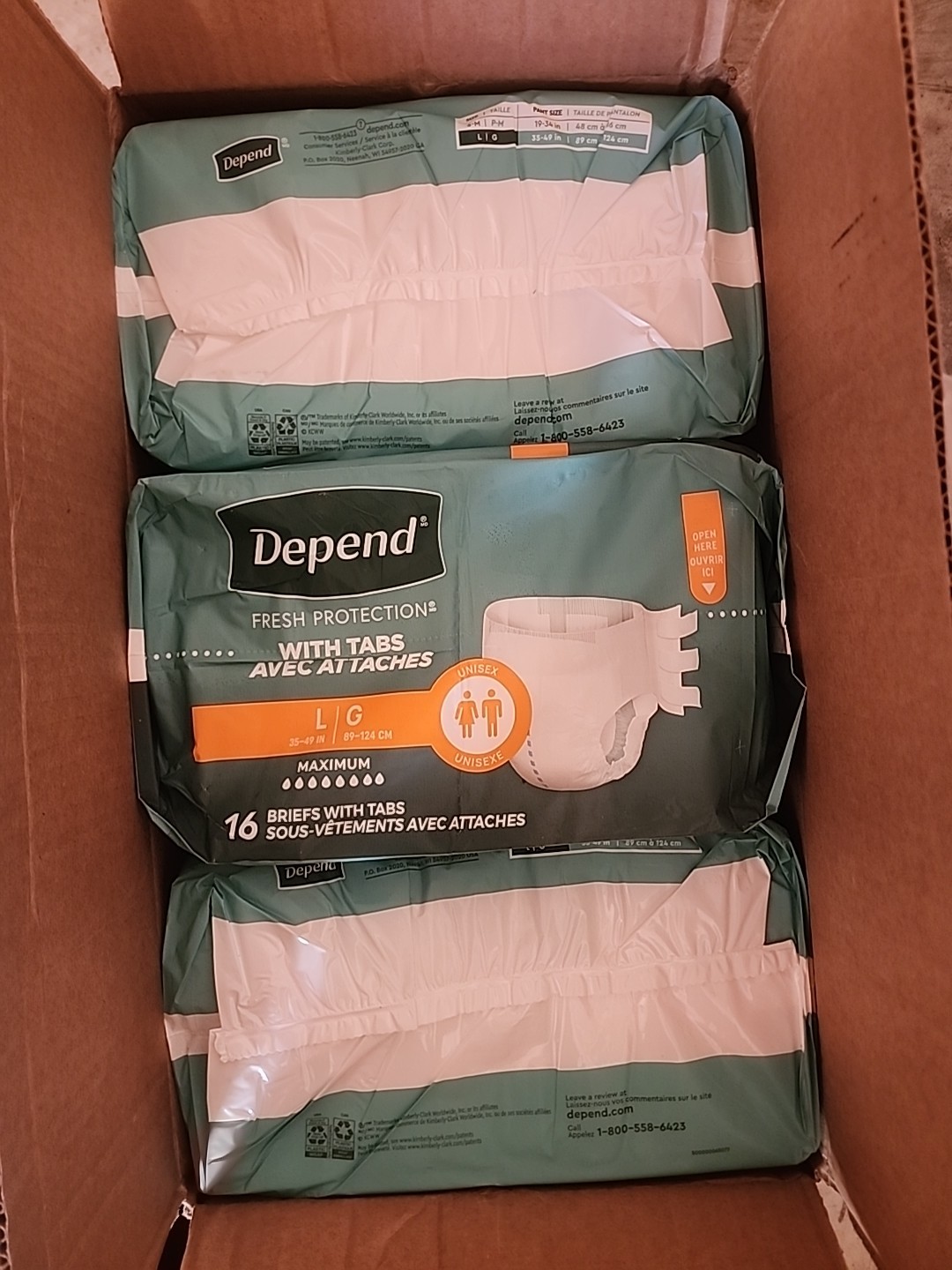 Depend Fresh Protection with Tabs, Maximum, Large 35-49″ – Pack of 16 . 3 Pkgs