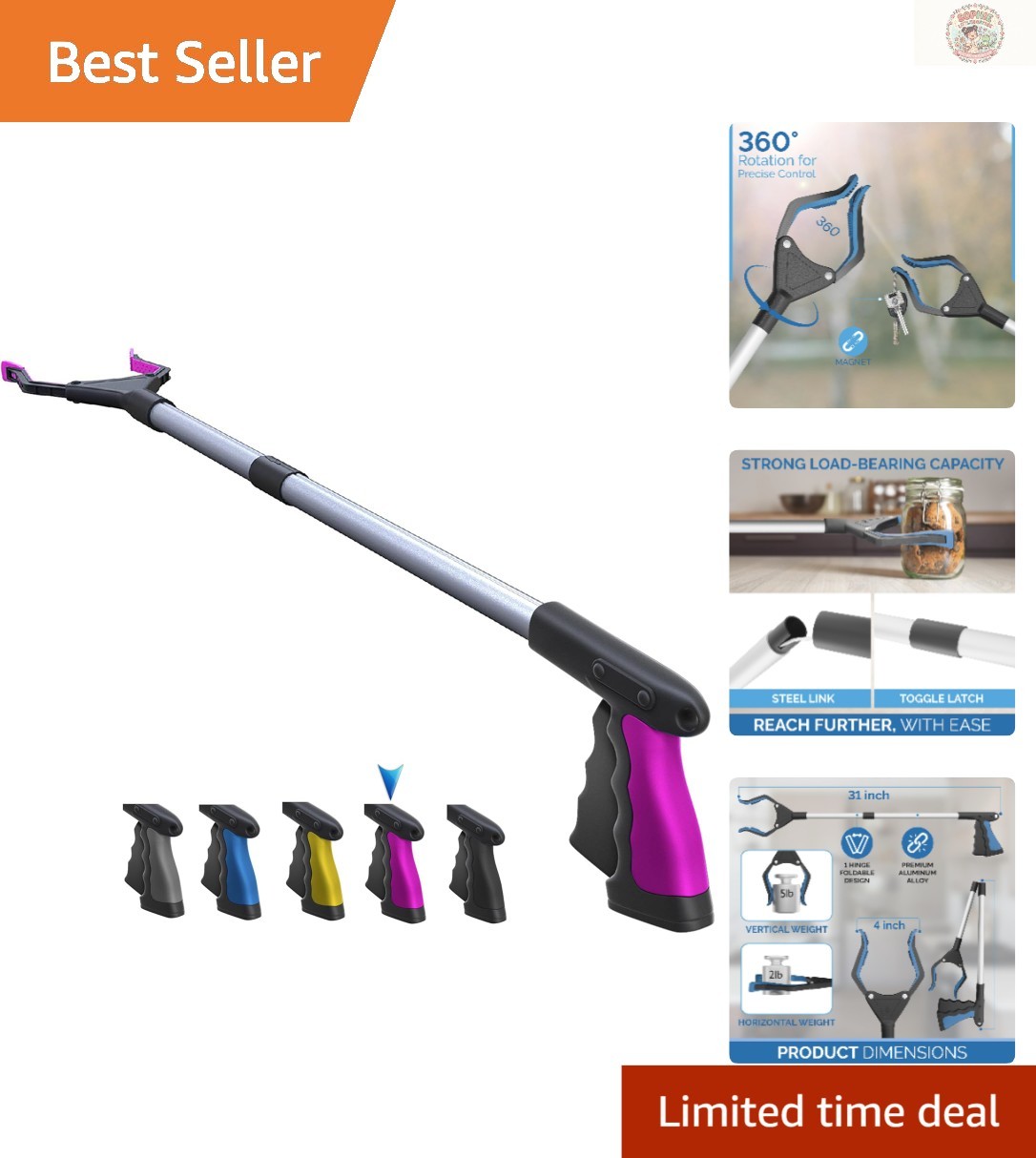 2025 Upgrade PowerGrip T9: 32-Inch Grabber Reacher Tool with Magnet & Wide Jaw