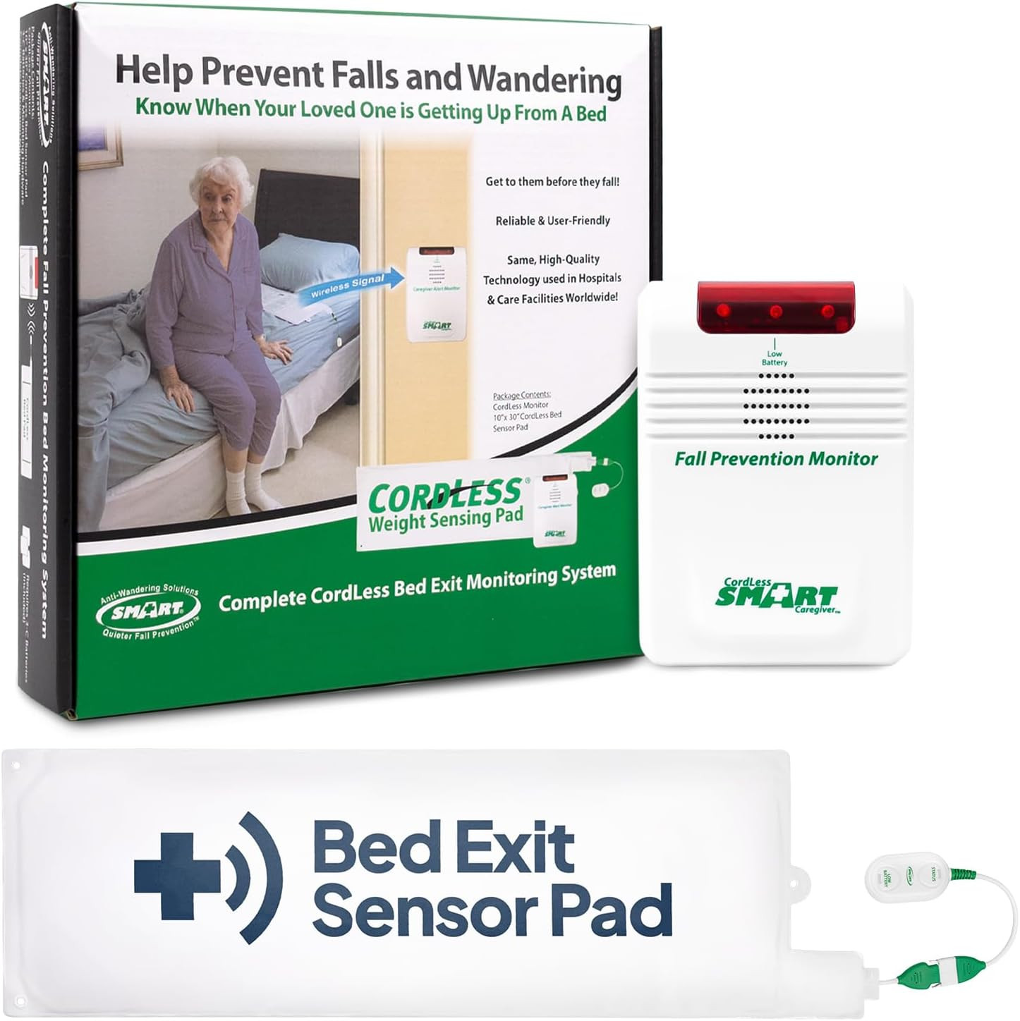 Smart Caregiver Wireless Bed Pad Alarm System with Weight Sensor Pad for Fall Pr