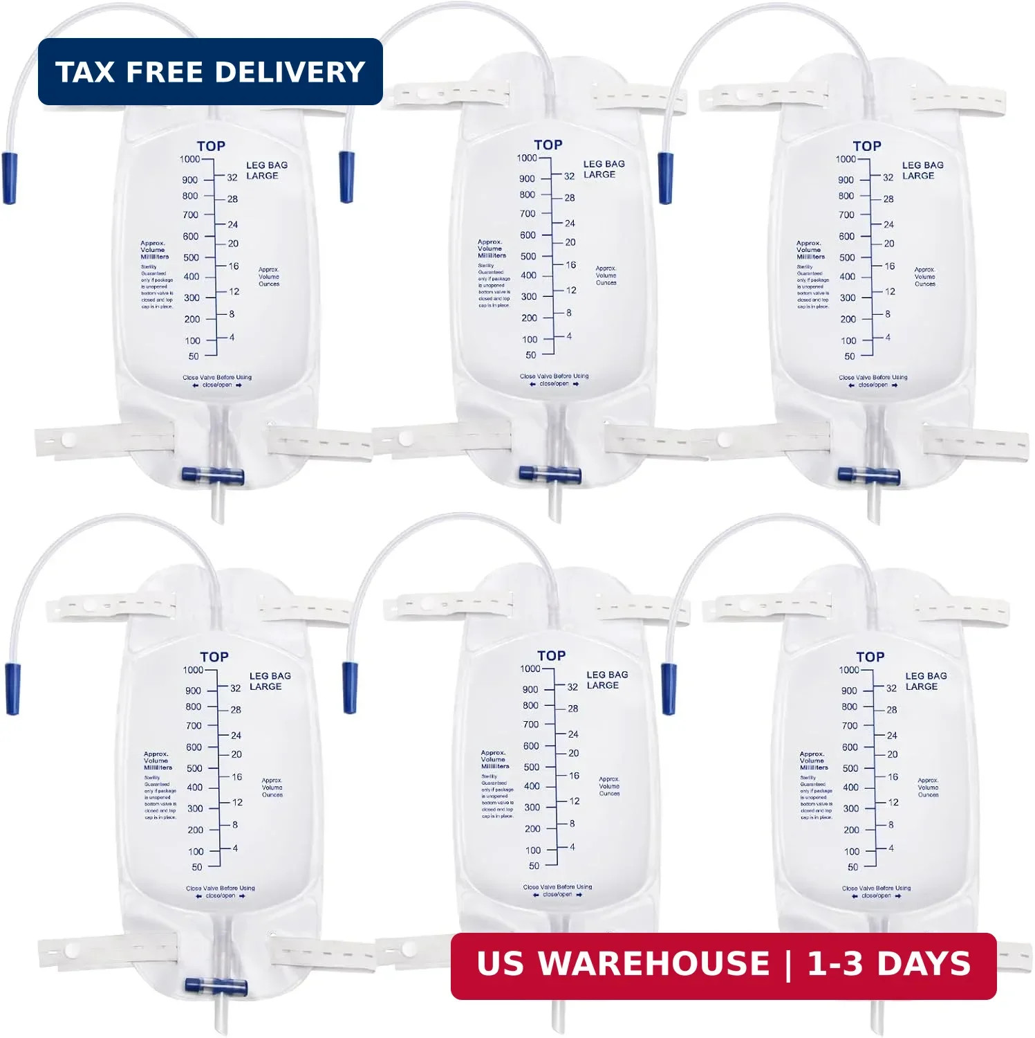 Foley Catheter Leg Bags for Men with 6 Pack, Catheter Bags 1000ml for Men, Urine