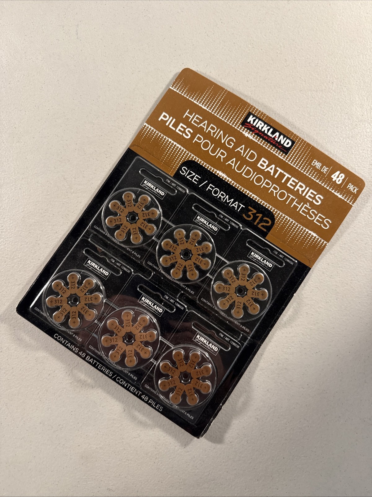 Kirkland Signature Hearing Aid Batteries Size/Format 312, 1.45 Volt, 48 Pack