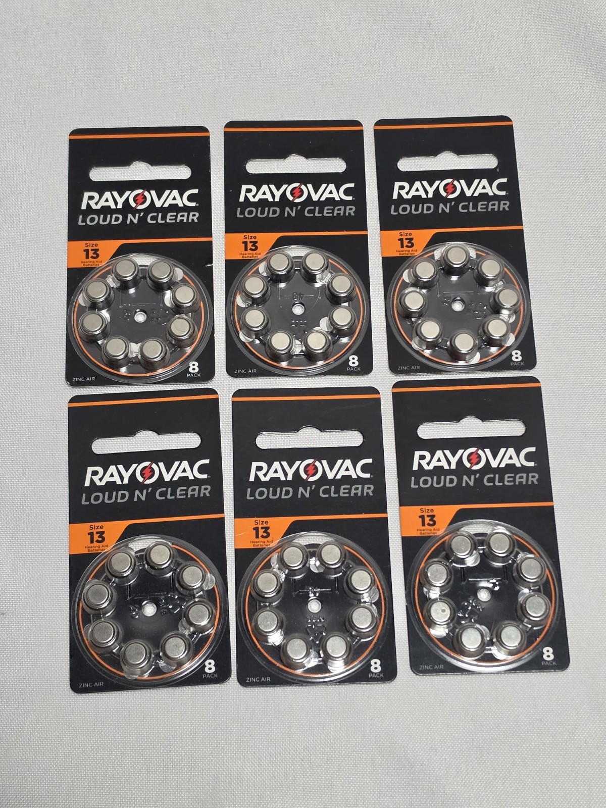 New Rayovac Loud N Clear Hearing Aid Batteries size 13 Lot Of 6 Eight Packs 8/25
