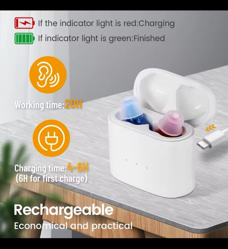 Rechargeable Invisible Hearing Device Set HD USA 35 Hr Use