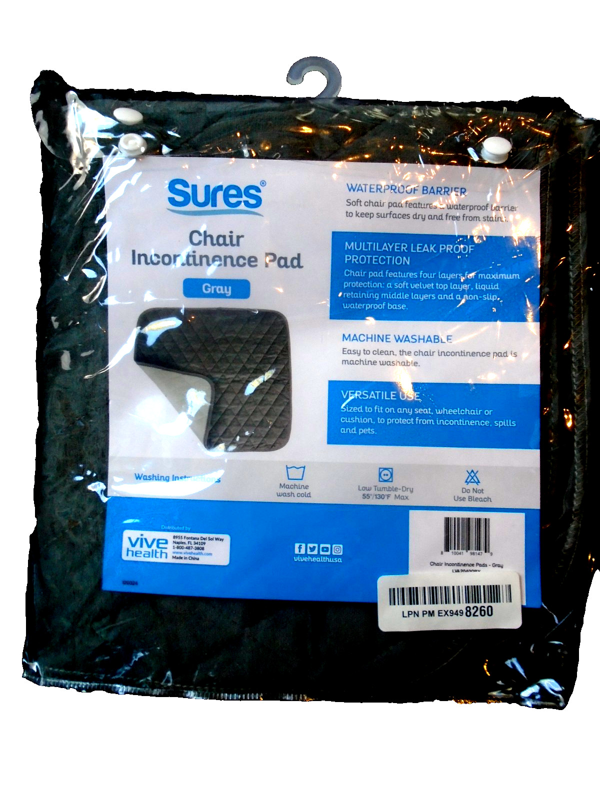 Sures Chair Incontinence Pad GRAY – Machine Washable Chair Pad