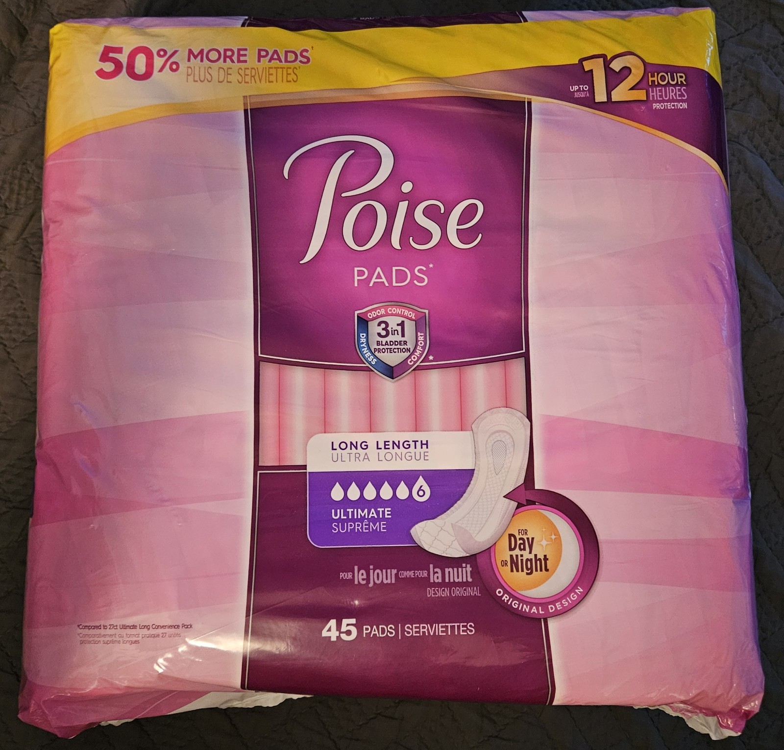 Poise Ultimate Supreme Absorbency Incontinence Pads, Long Length, 45 Pads NEW