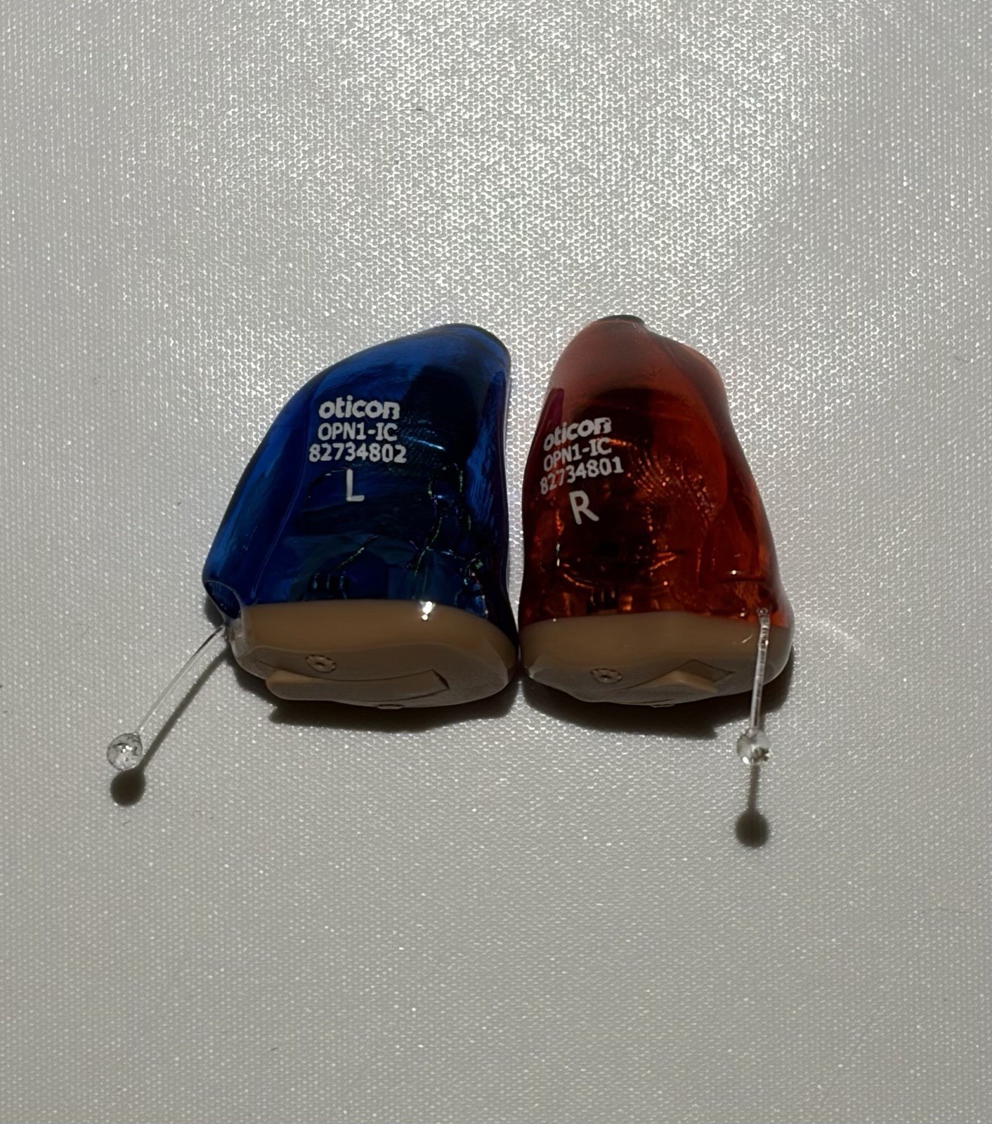 Oticon Opn 1 IIC Custom Hearing Aids Pair (Left & Right) Blue/Red