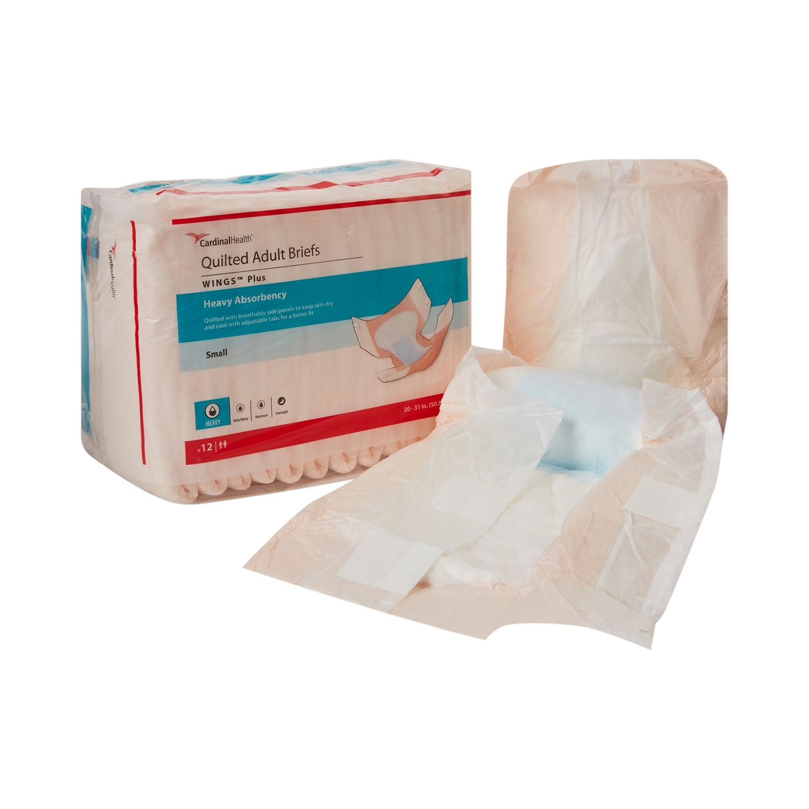 Wings Plus Quilted Incontinence Brief S Quilted 66032A Heavy 12 Ct