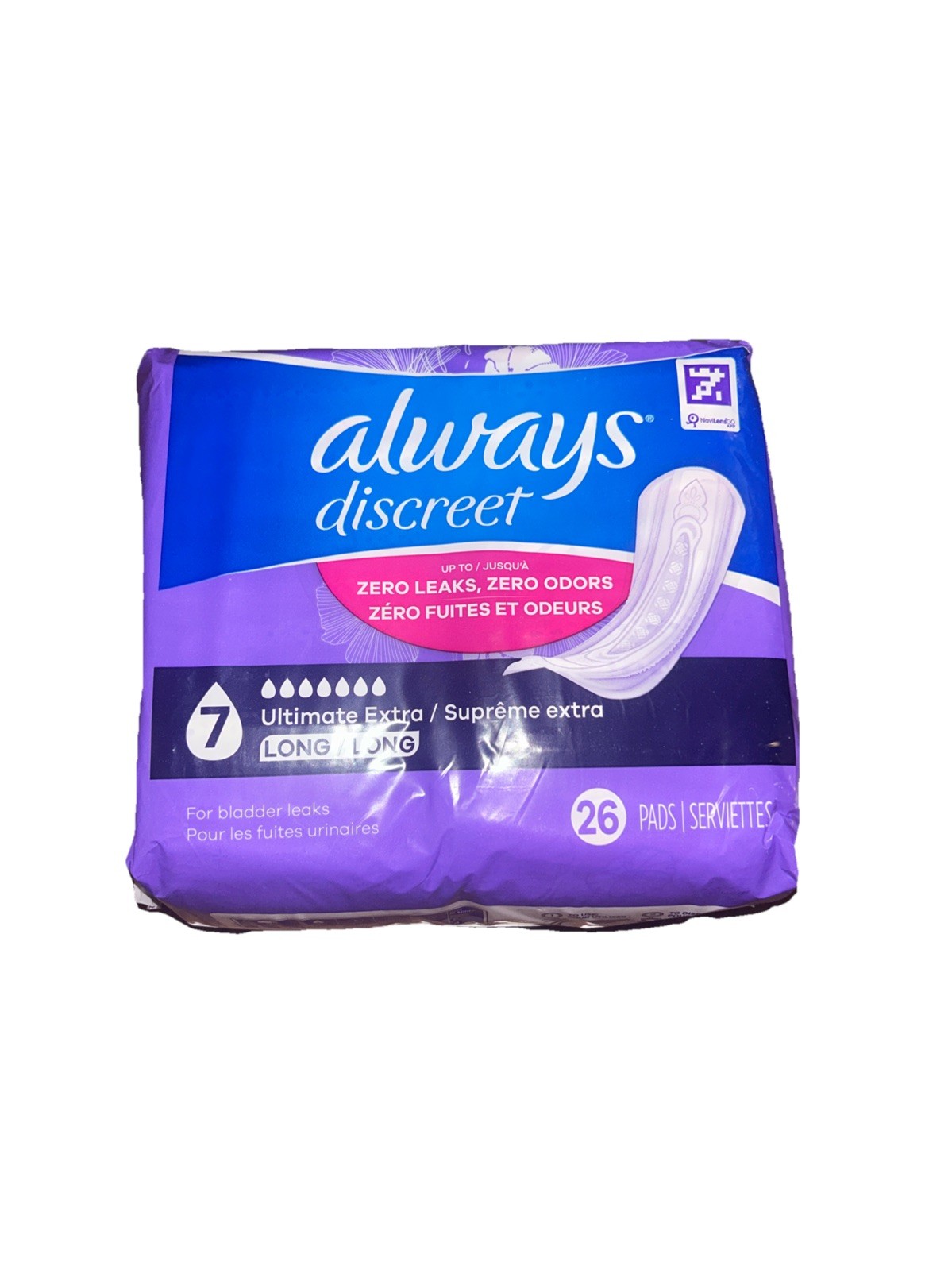 Always Discreet Ultimate Extra Protection 7 Drop Base Pads, 26 ct – Size Long