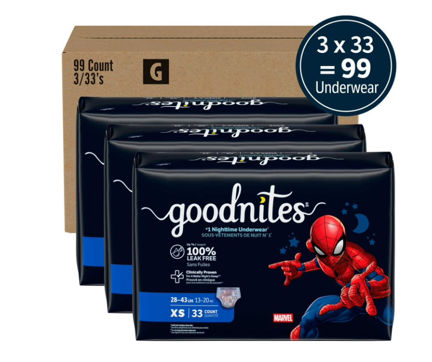 Goodnites Boys Overnight Bedwetting Underwear XS 99 Count 28-43 lbs