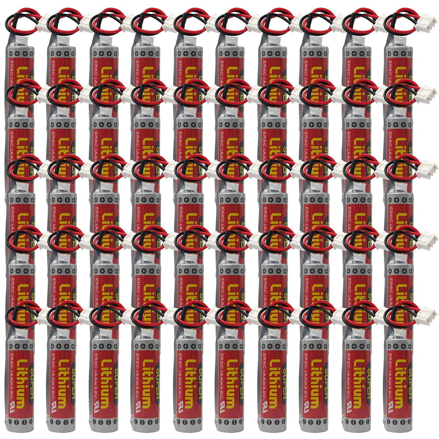 50Pcs ER6C AA 3.6V 1800mAh PLC Battery for FX F2-40BL FX1N PLC with white Plug