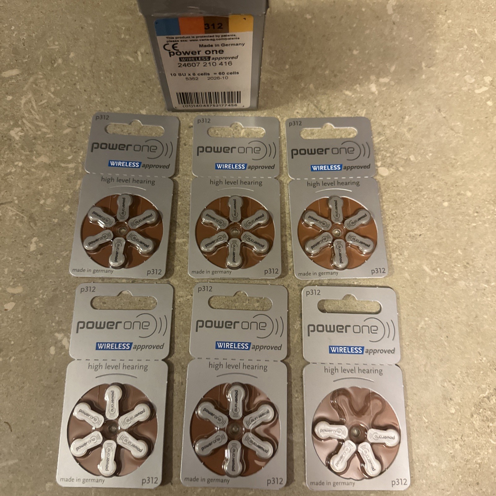 Power One 5 Packs x 6 Mercury Hearing Aid Batteries Size P312-34 Batteries Total