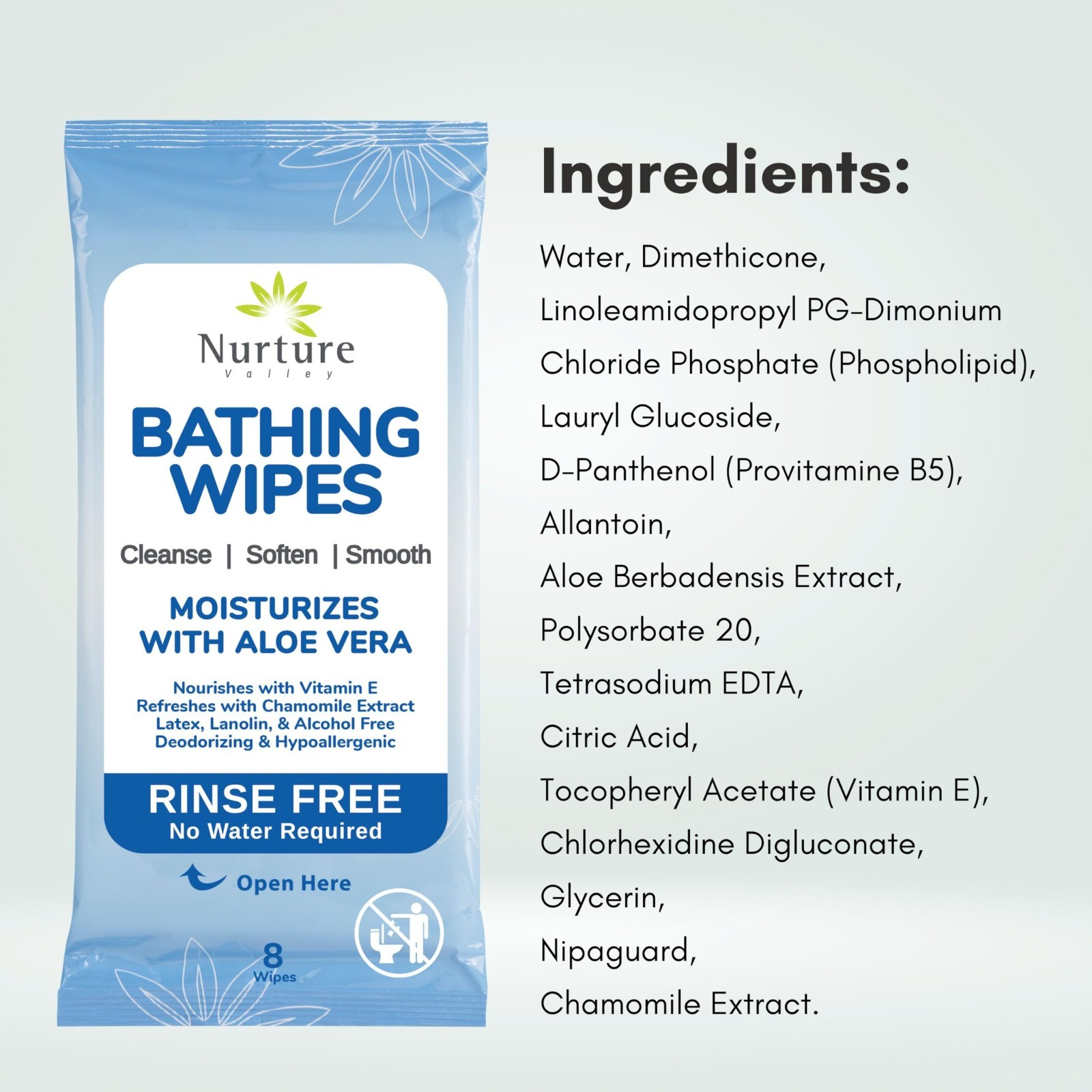 Waterless Bathing Wipes for Adults – 48 Aloe Moist Towels, Gentle Care for Sensi