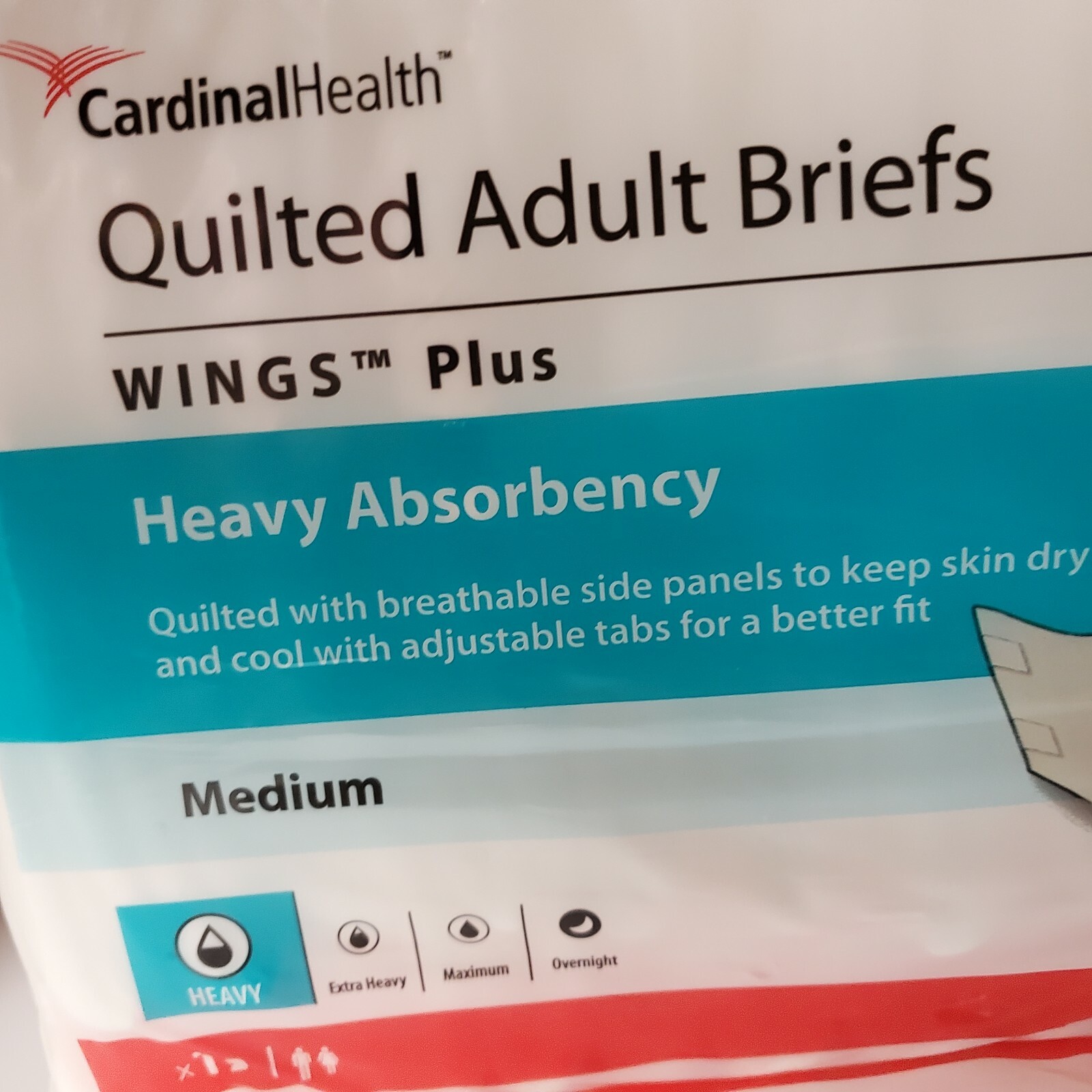NEW 24 Cardinal Health Wings Plus Quilted Adult Briefs Medium Heavy 2 12 Diapers