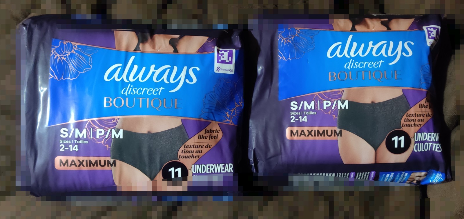 (X2) Always Discreet Boutique S/M 2-14 Maximum 11 Ct Black Underwear Fabric Like