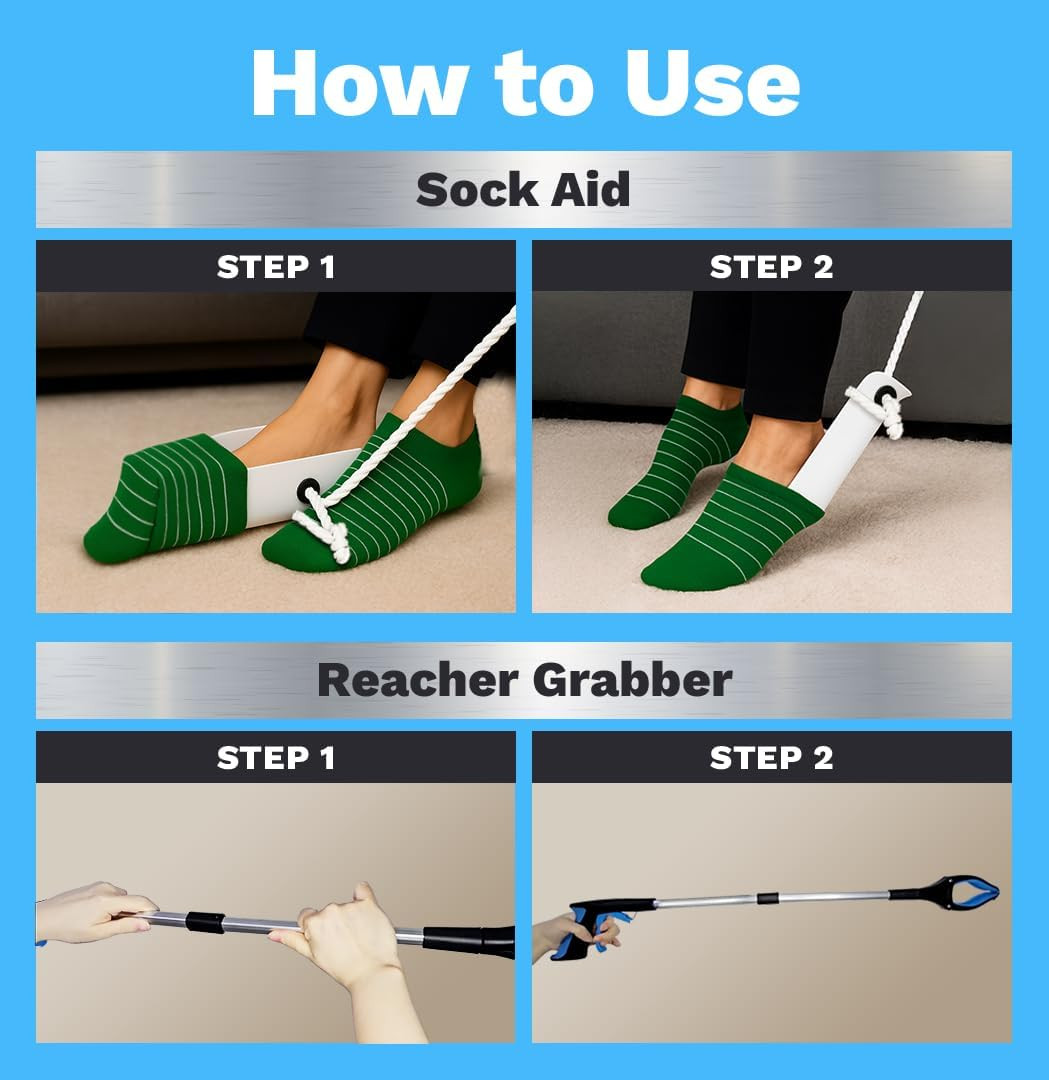 FSA/HSA Sock Aids for Putting on Socks with Gripper Reacher Grabber Tool – Sock