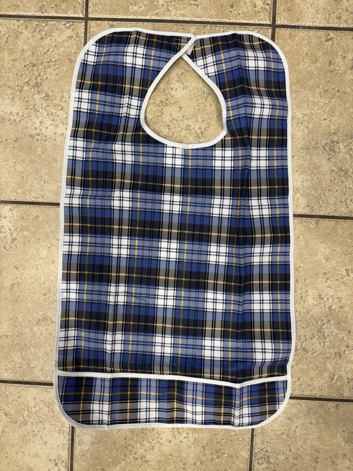 Plaid Adult Bib with Crumb Catcher Size M