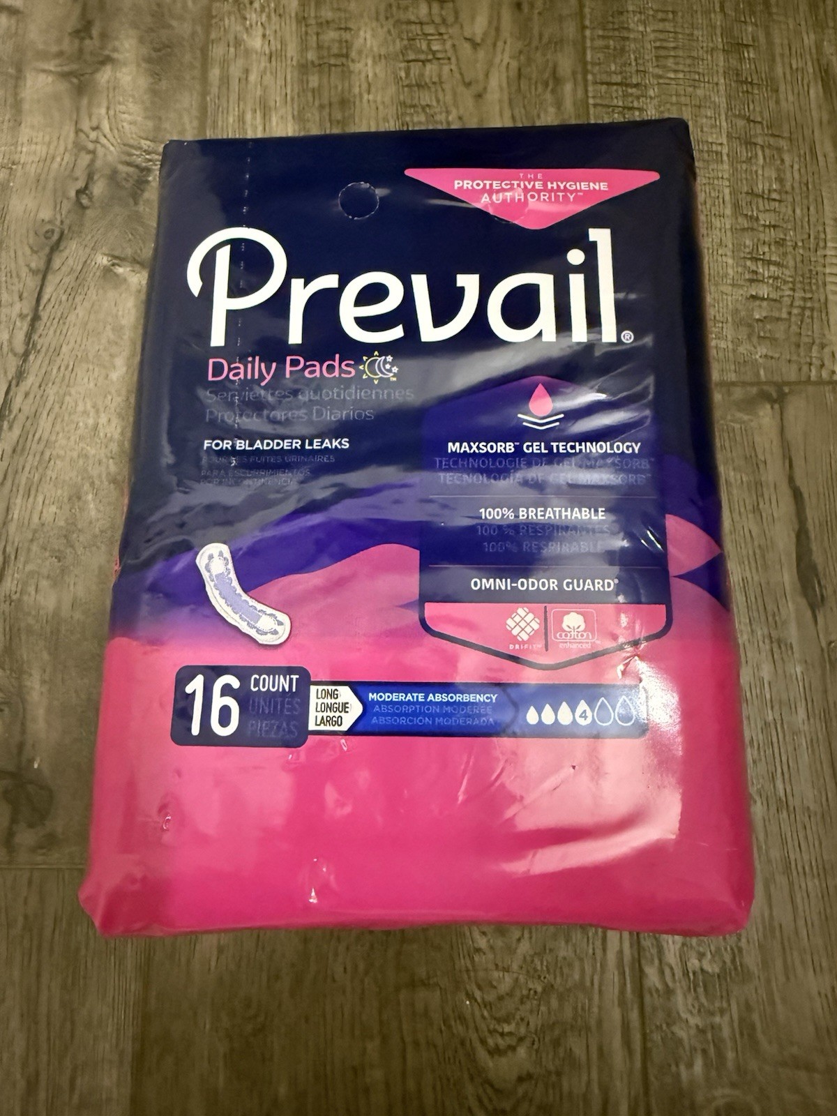 Prevail Incontinence Bladder Control Daily Pads Women Long Moderate 16 Count New