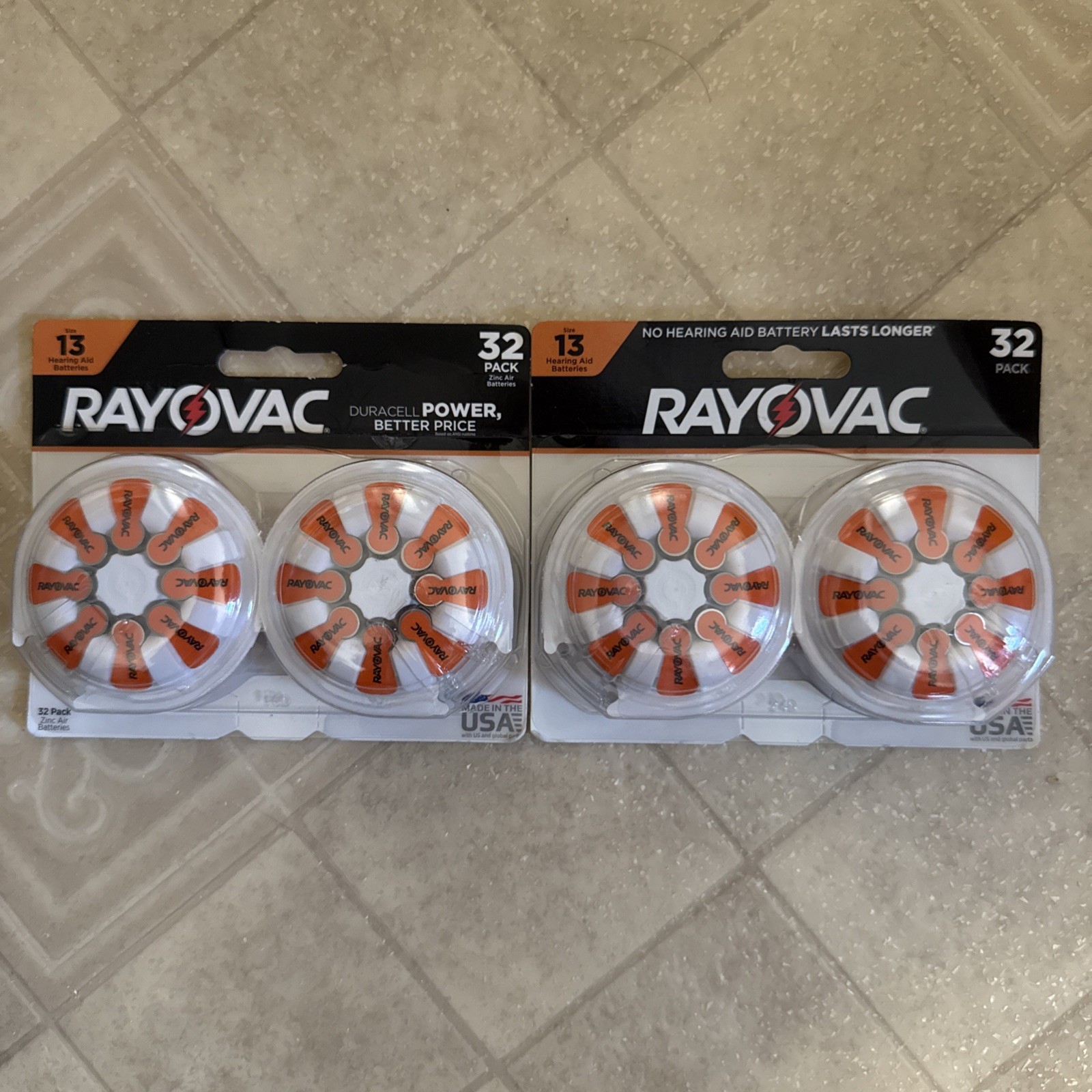 Rayovac Hearing Aid Batteries Size 13 – 2 pks of 32 (64 total) BB 03/27, 11/26