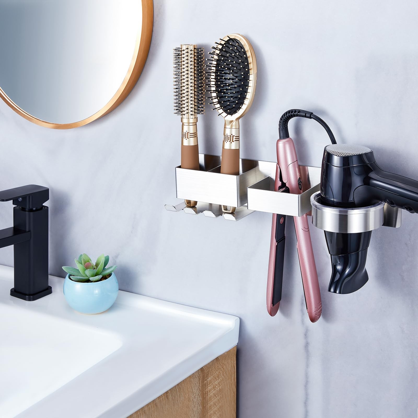 Oukimly Hairdryer Holder Wall Mounted Hair Straightener Holder Blow Dryer