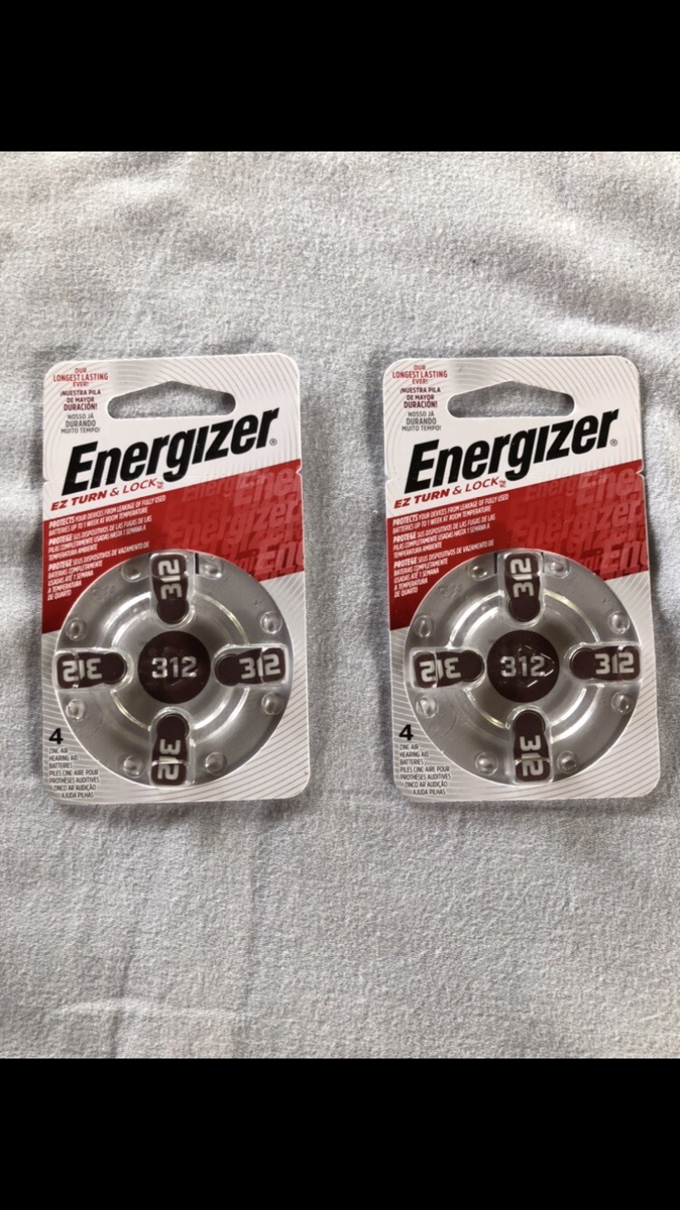 Energizer EZ Turn & Lock 312 Zinc Air Hearing Aid Batteries – 2x 4-Pack, 8 Total
