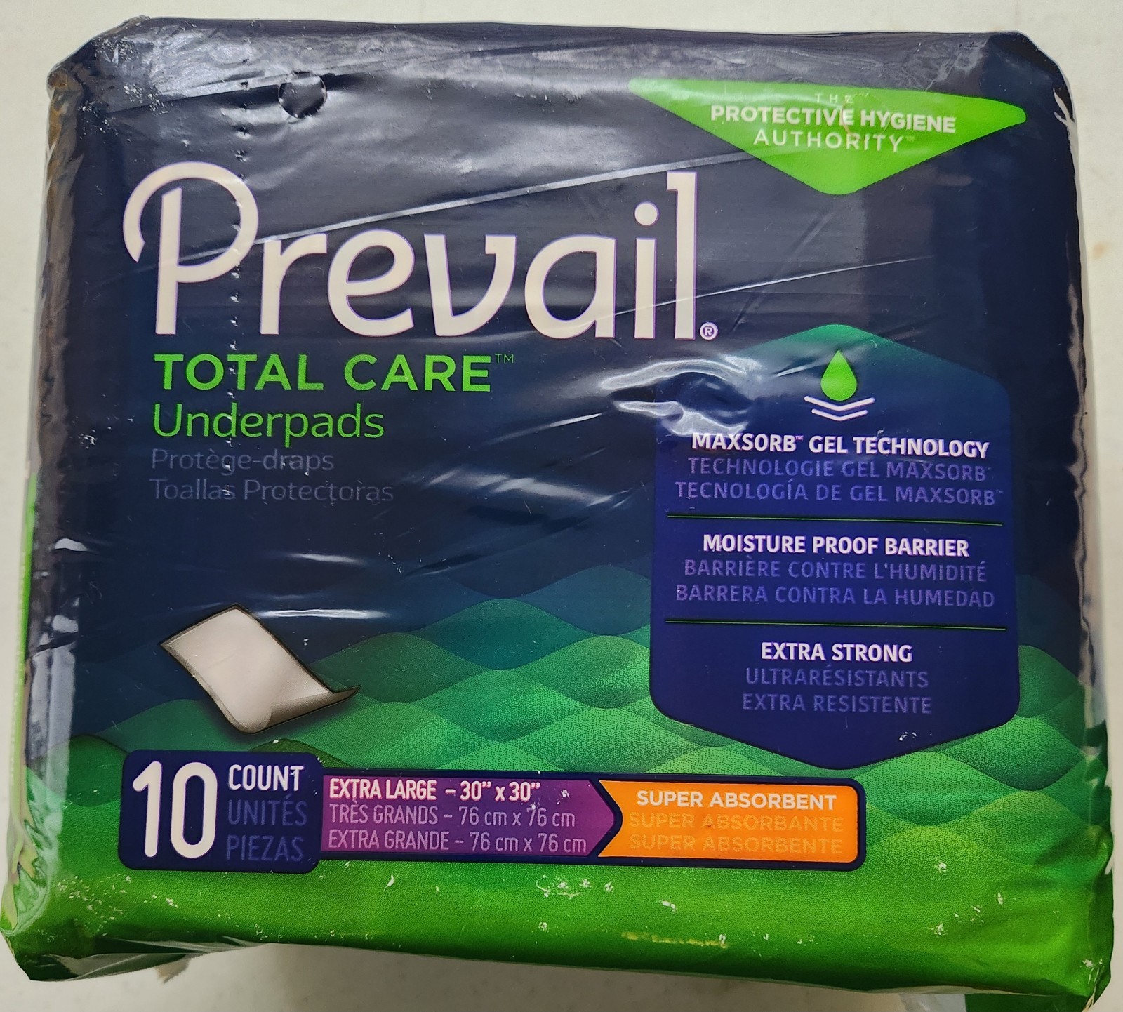 New Prevail Total Care Underpads- XL 30X30″- 10 Count. New