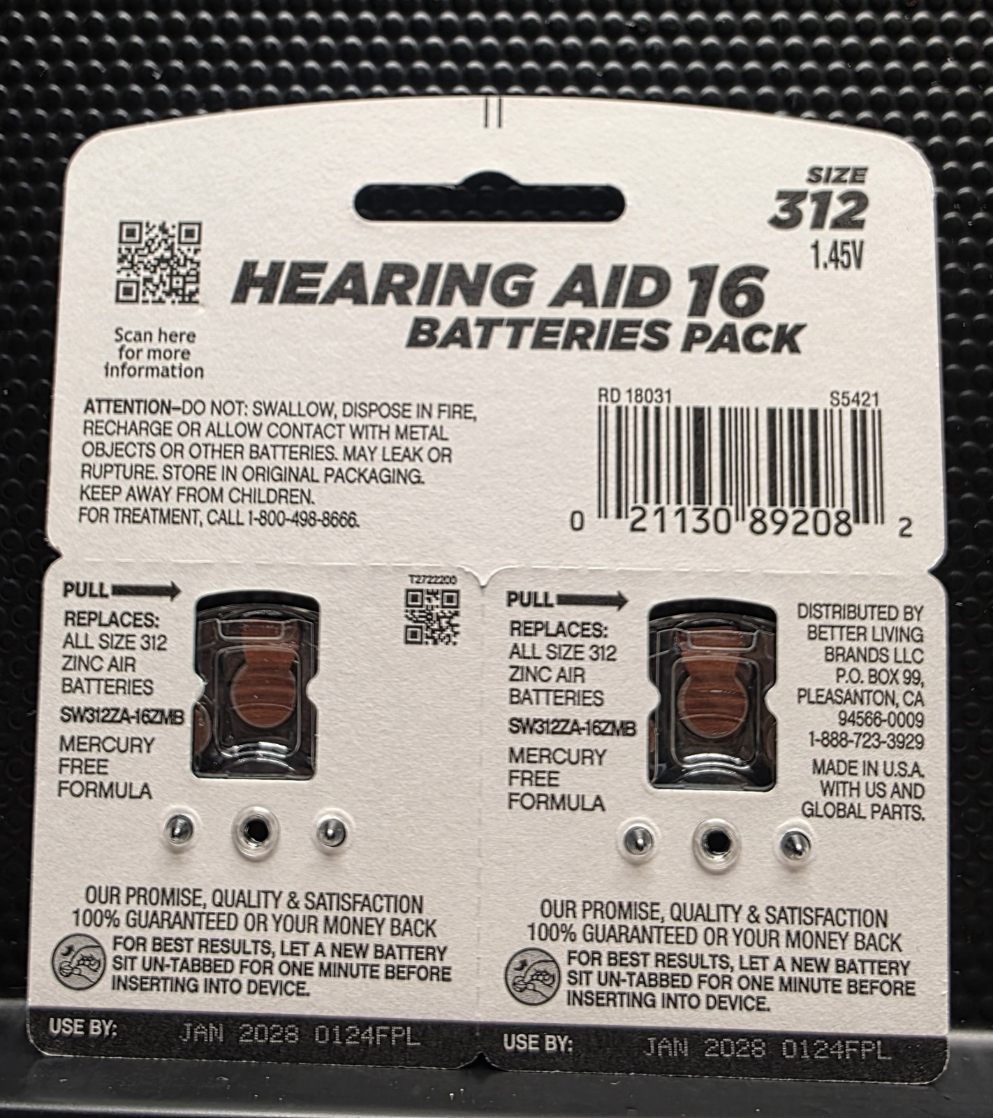 Hearing Aid Batteries Signature Select Size 312, 16 Pack, 1.45V Zinc Air.