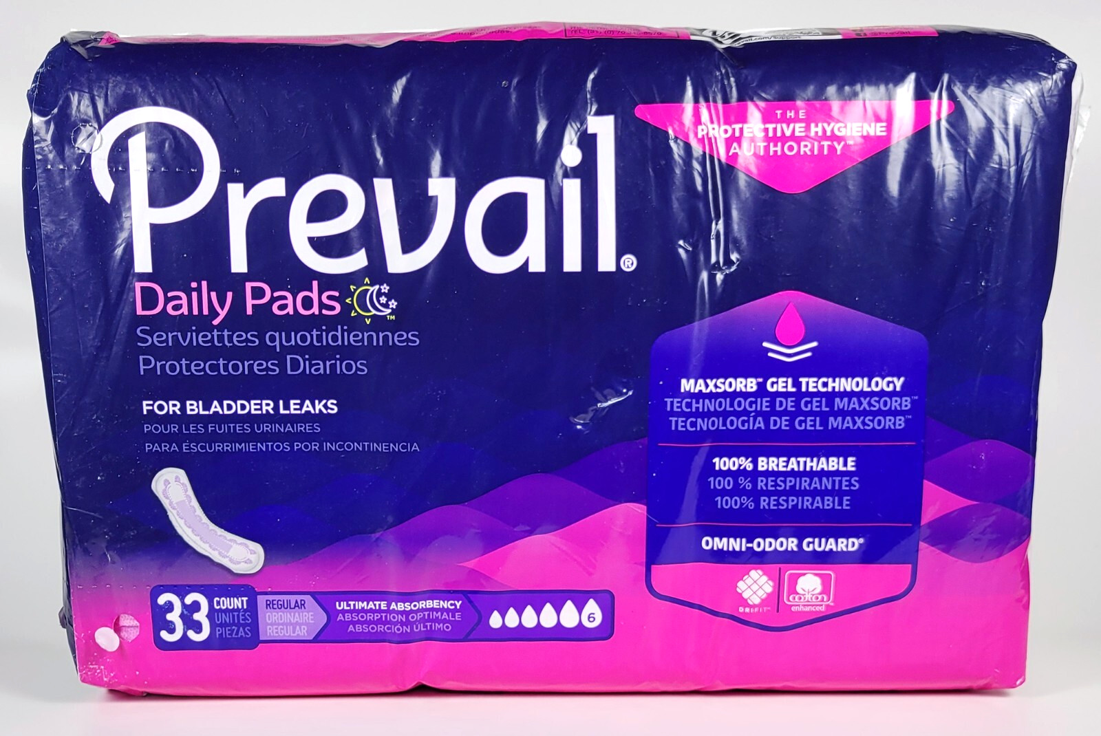 33-Count Prevail Daily Pads Regular Ultimate Absorbency Bladder Leaks