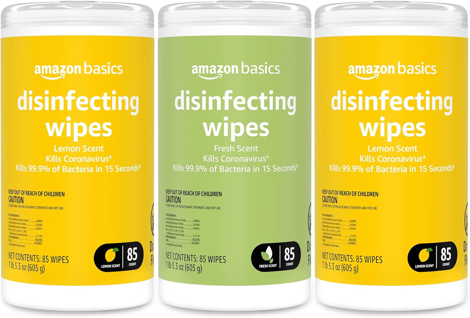 Wipes, Lemon & Fresh Scent, Sanitizes, Cleans & Deodorizes, 255 Count (3 Packs o