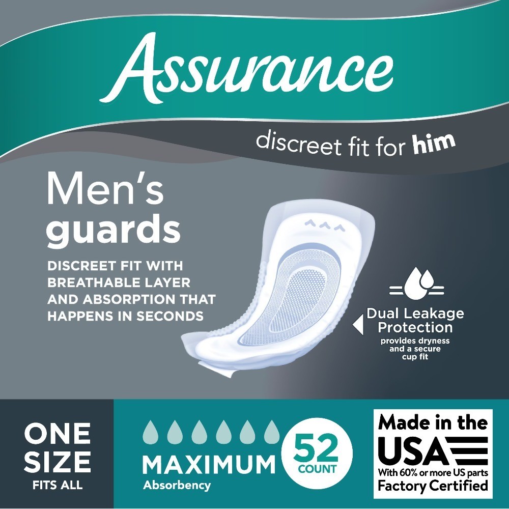 Maximum Absorbency Men’s Guards Incontinence Pads One Size Fits All 52 Count