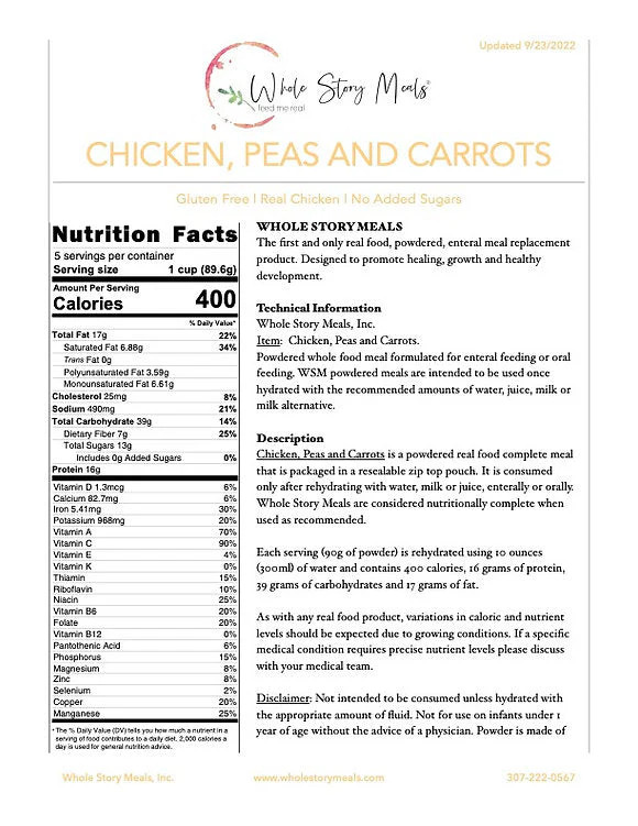 Whole Story Meals Chicken, Peas and Carrots Flavor