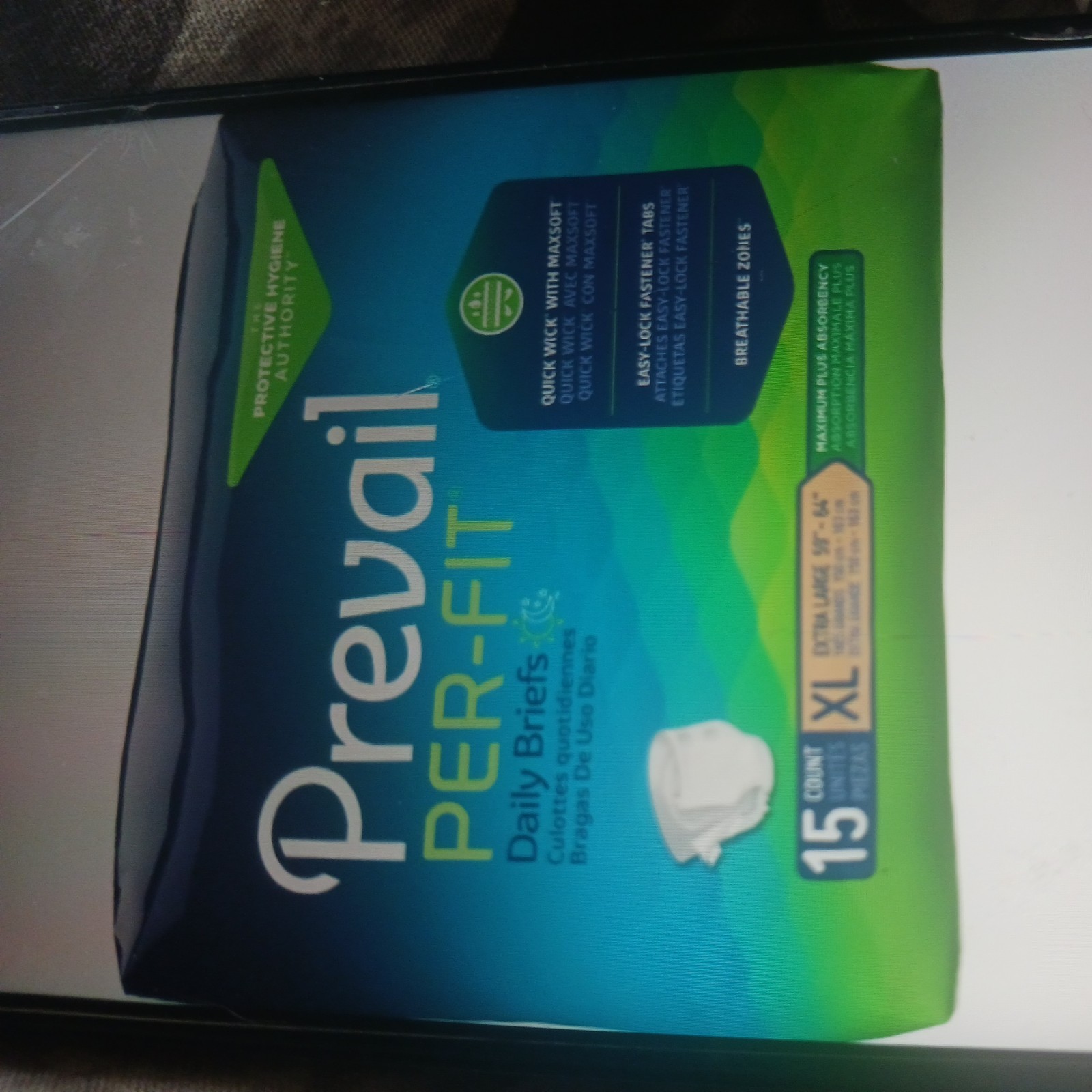NEW-XL/15 Count PREVAIL Per-Fit Daily Briefs w/Tabs 59”-64″ Max Plus Absorbency