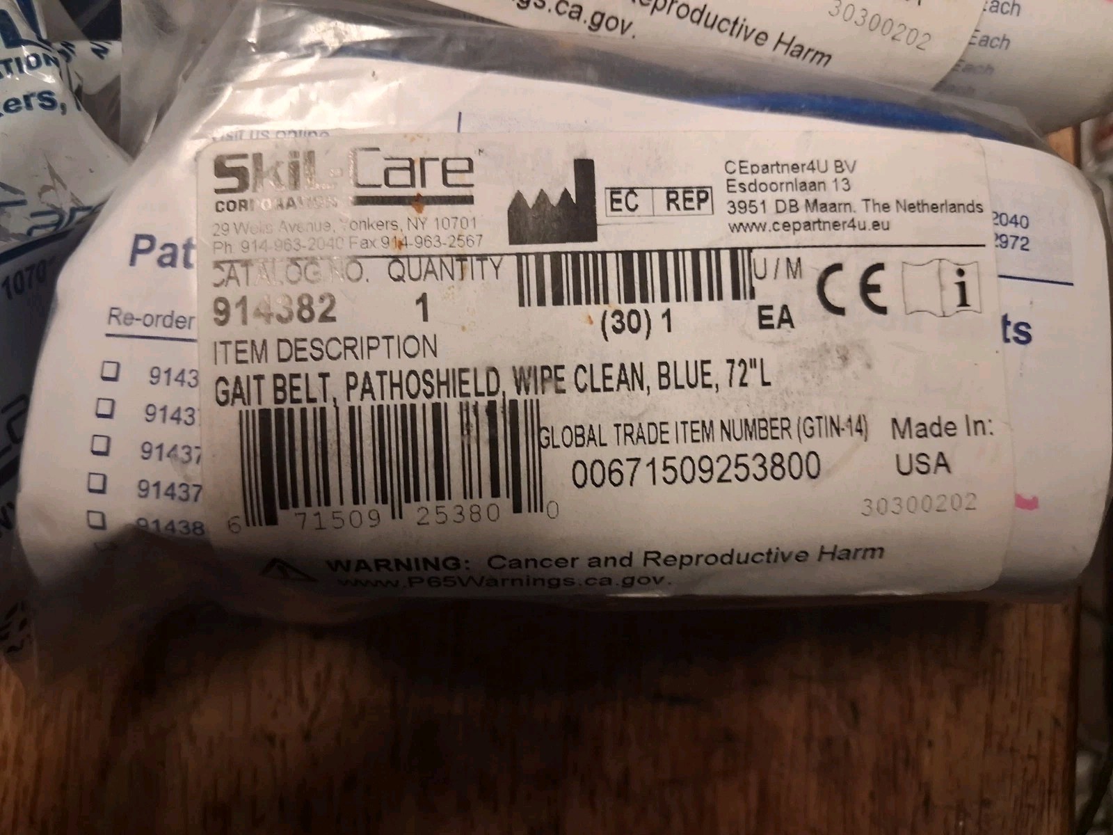 Pack of 12 Skil-Care EZ Clean Gait Belt 60″ L Blue Delrin Buckle New