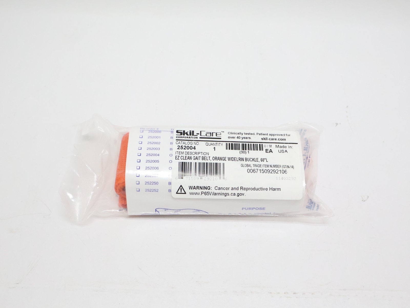 Skil-Care EZ Clean Gait Belt, 60″ Orange, Washable Patient Transfer Safety Belt