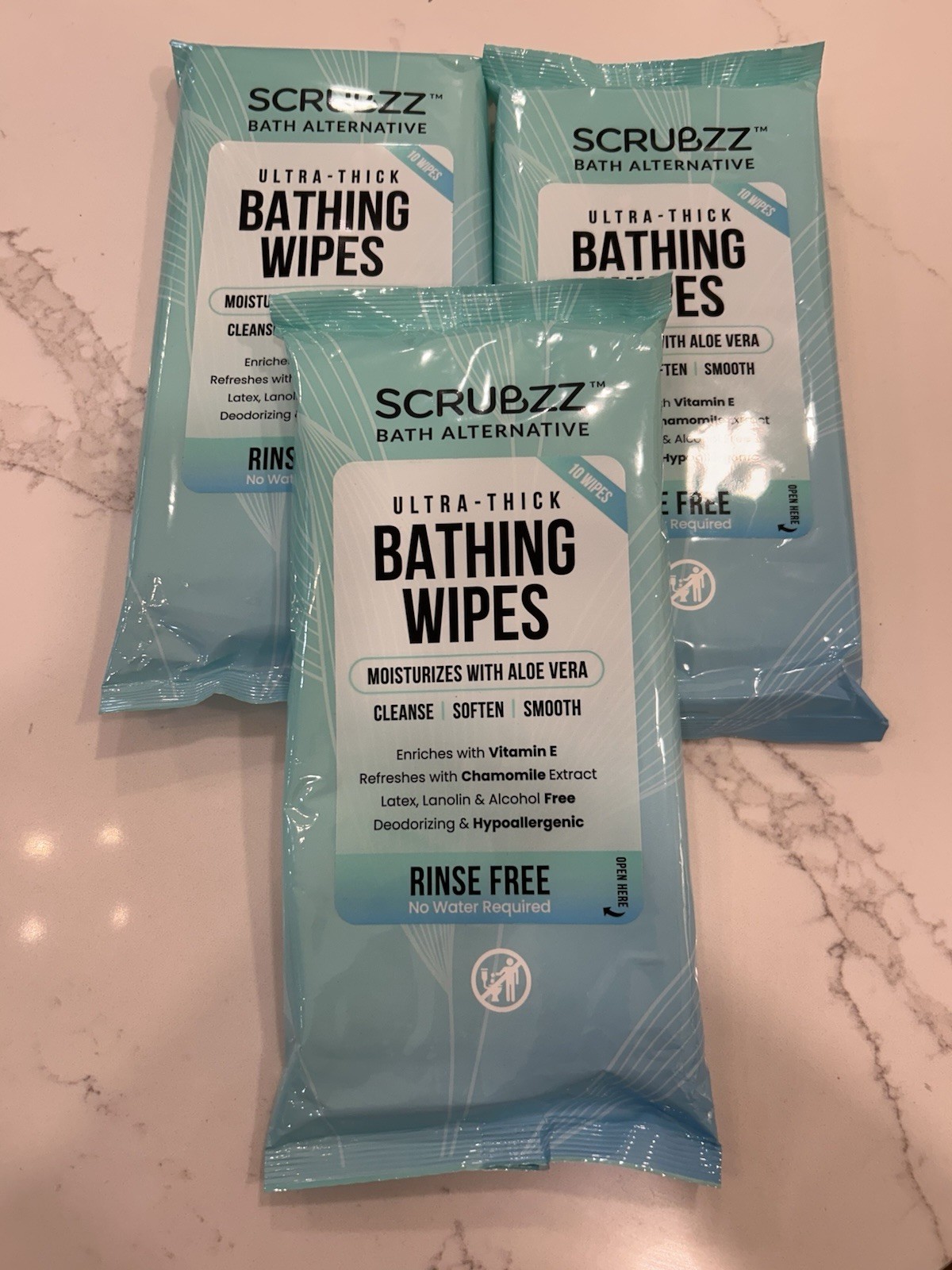 Ultra Thick Bath Wipes Ideal for Gym Camping Elderly & Post Surgery Use Set of 3