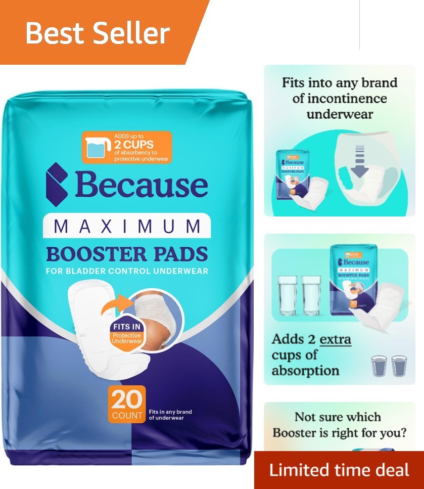 Maximum Incontinence Booster Pads: Add 2 Cups Extra Absorbency – 20 Count