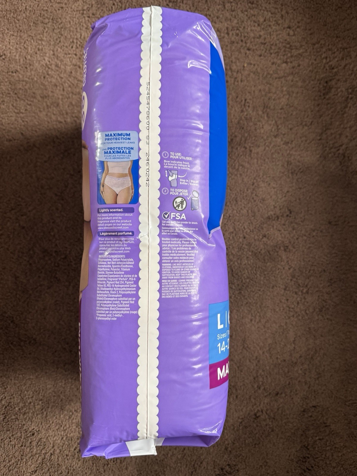 Always discreet Maximum Protection Underwear Size Large/38 count