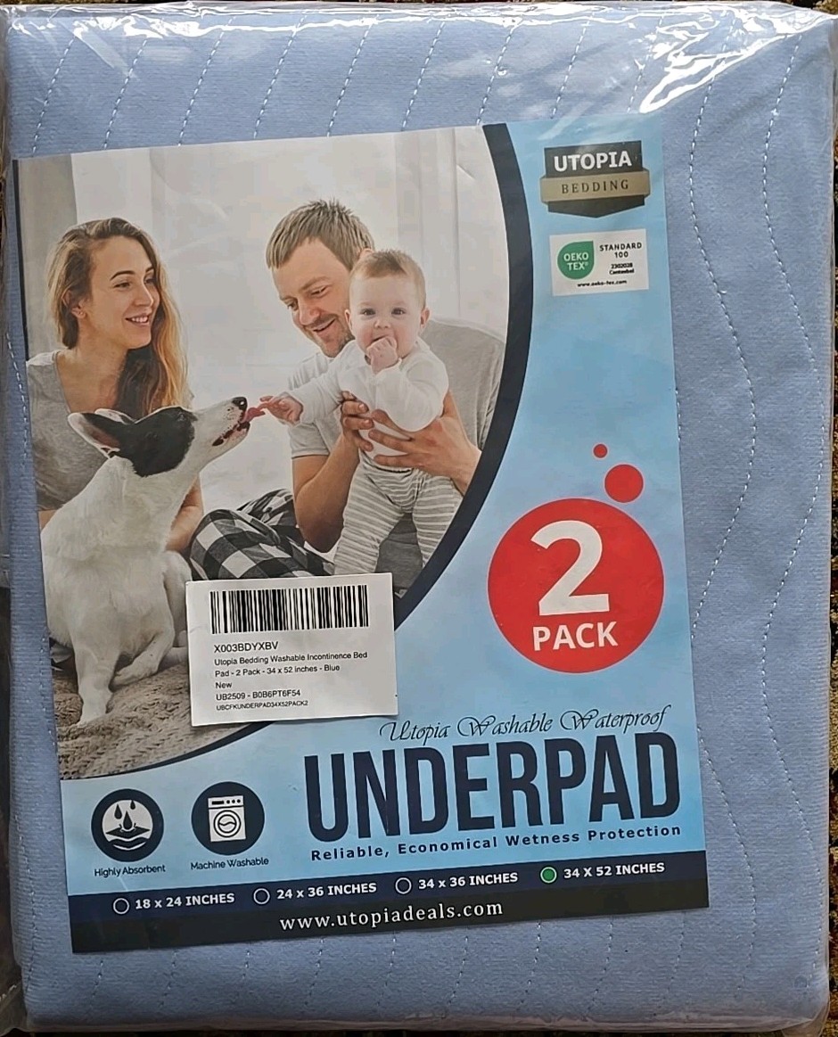 Utopia Bedding Washable Reusable Bed Pad , BLUE 34″ x 52″ (Pack of 2)