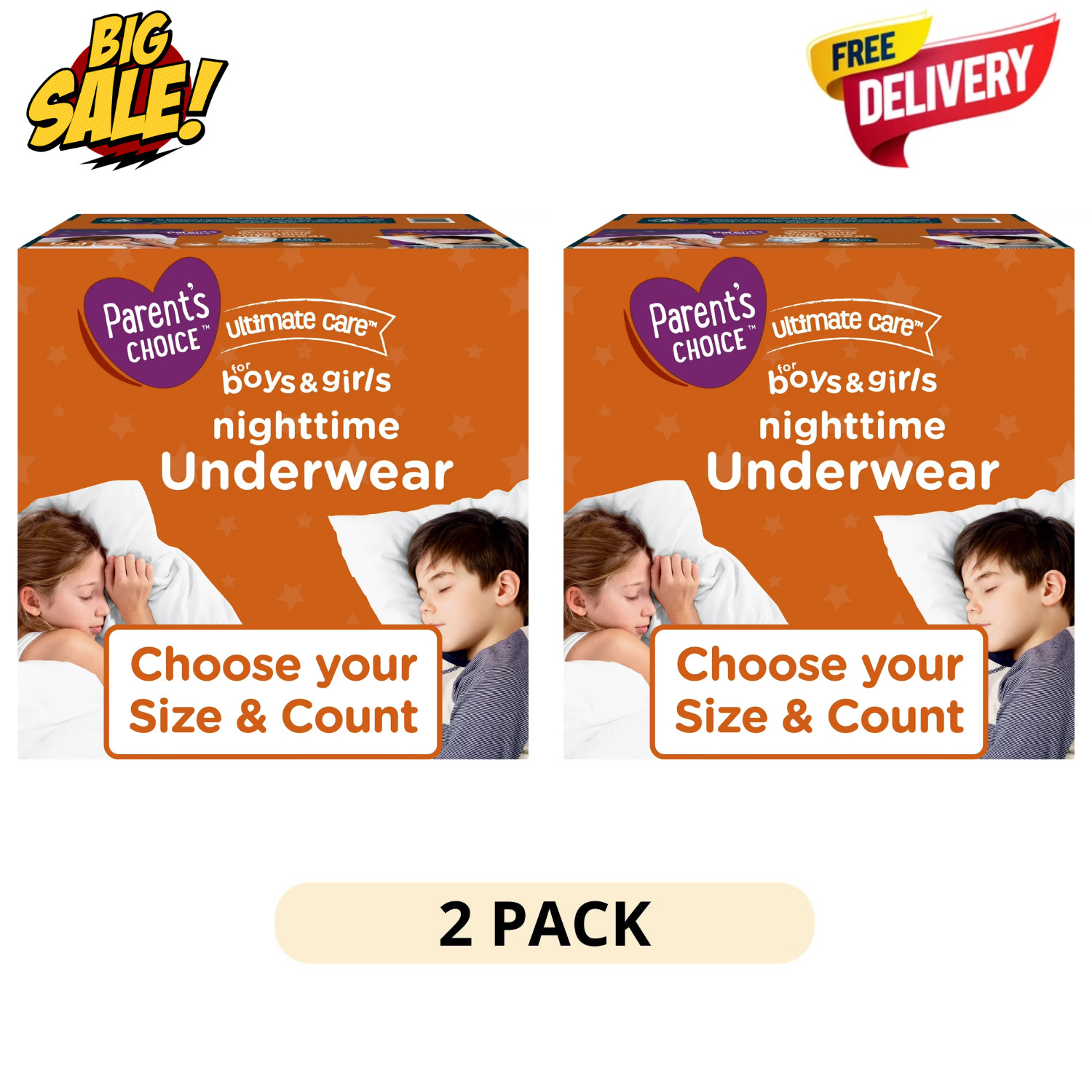 2Pack Parents Choice Nighttime Underwear LXL 38Ct Boys Girls Overnight Absorbent